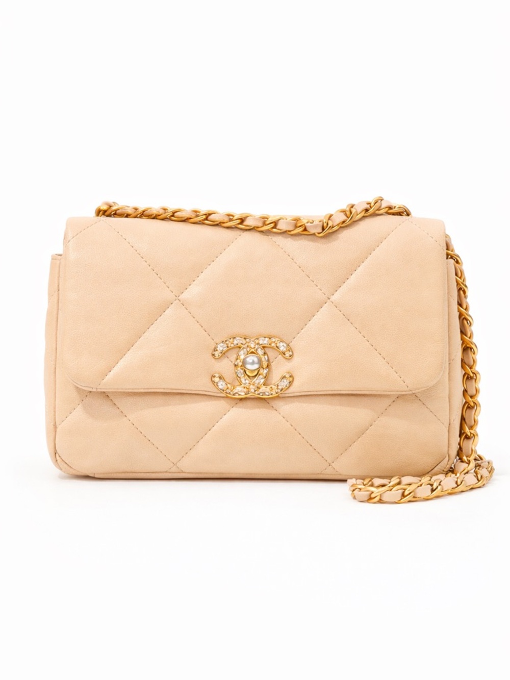 Chanel 19 flap bag light beige lambskin  gold hardware Women's Bag